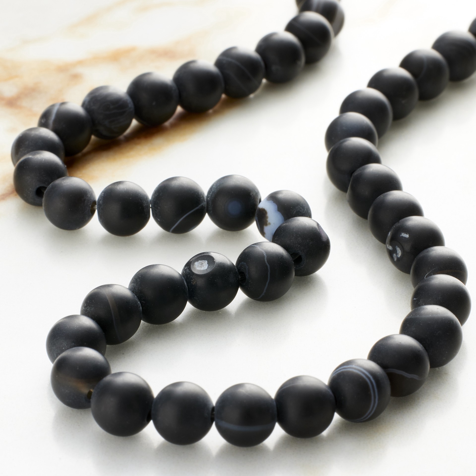 slide 3 of 3, Black Matte Striped Agate Round Beads, 6mm By Bead Landing, 6 mm