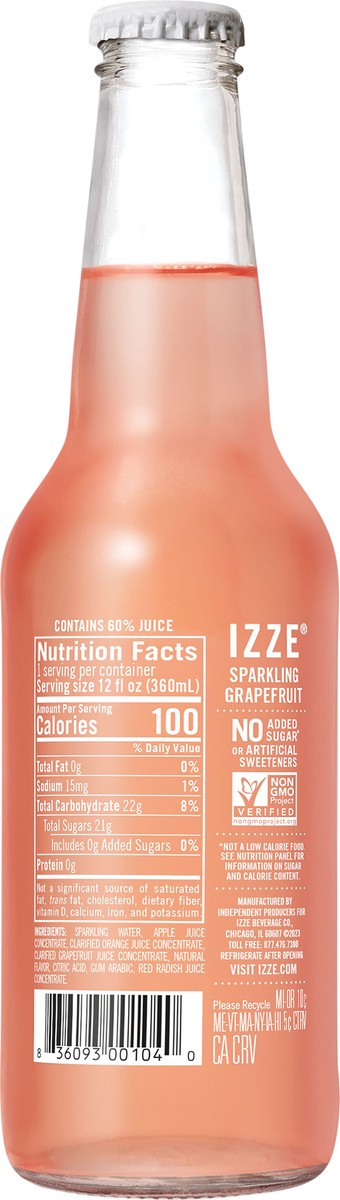 slide 5 of 6, Izze Sparkling Flavored Juice Beverage Grapefruit 12 Fl Oz Bottle, 12 fl oz