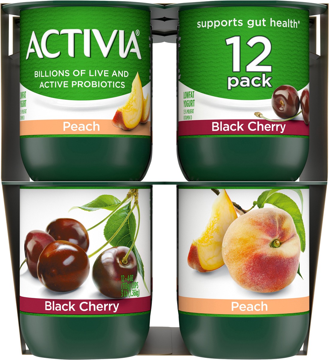 slide 7 of 11, Activia Peach and Black Cherry Probiotic Yogurt, Delicious Lowfat Yogurt Cups to Help Support Gut Health, 12 Ct, 4 OZ, 4 oz