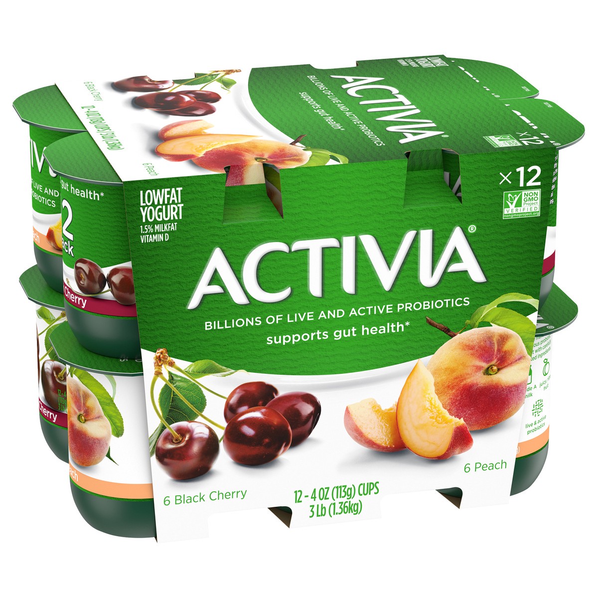 slide 8 of 11, Activia Peach and Black Cherry Probiotic Yogurt, Delicious Lowfat Yogurt Cups to Help Support Gut Health, 12 Ct, 4 OZ, 4 oz