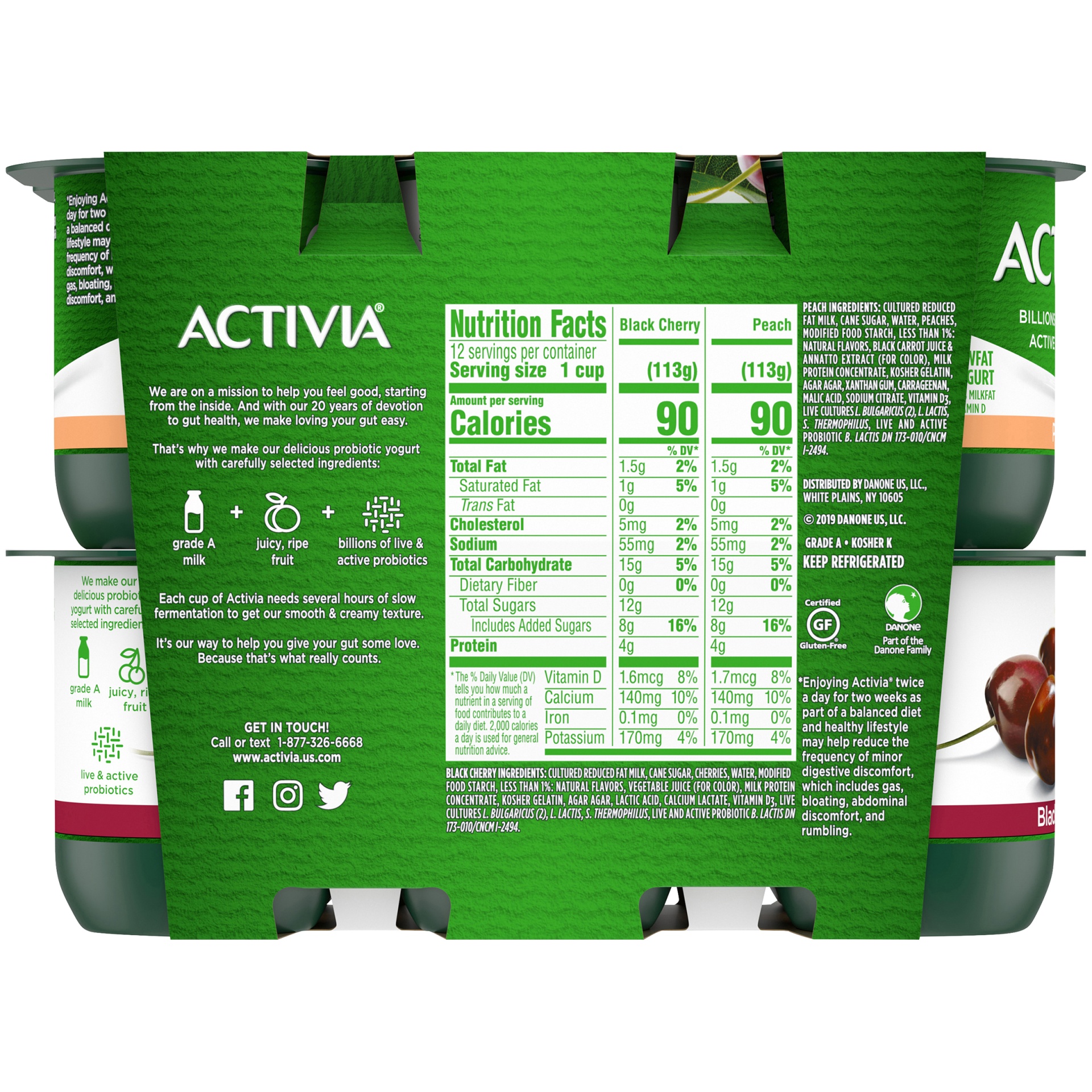 slide 4 of 7, Activia Probiotic Peach & Black Cherry Variety Pack Yogurt Cups, 4 oz