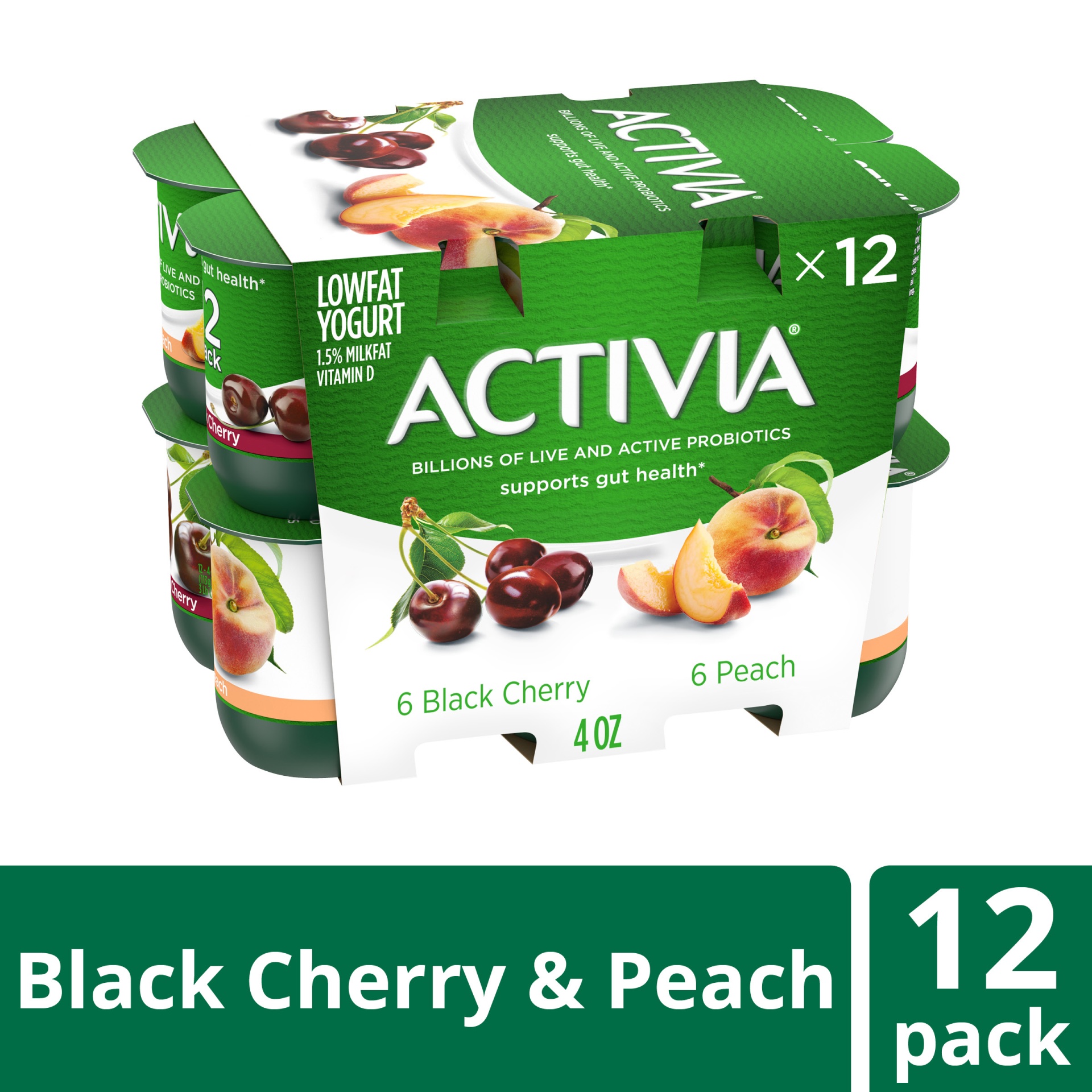 slide 1 of 7, Activia Probiotic Peach & Black Cherry Variety Pack Yogurt Cups, 4 oz