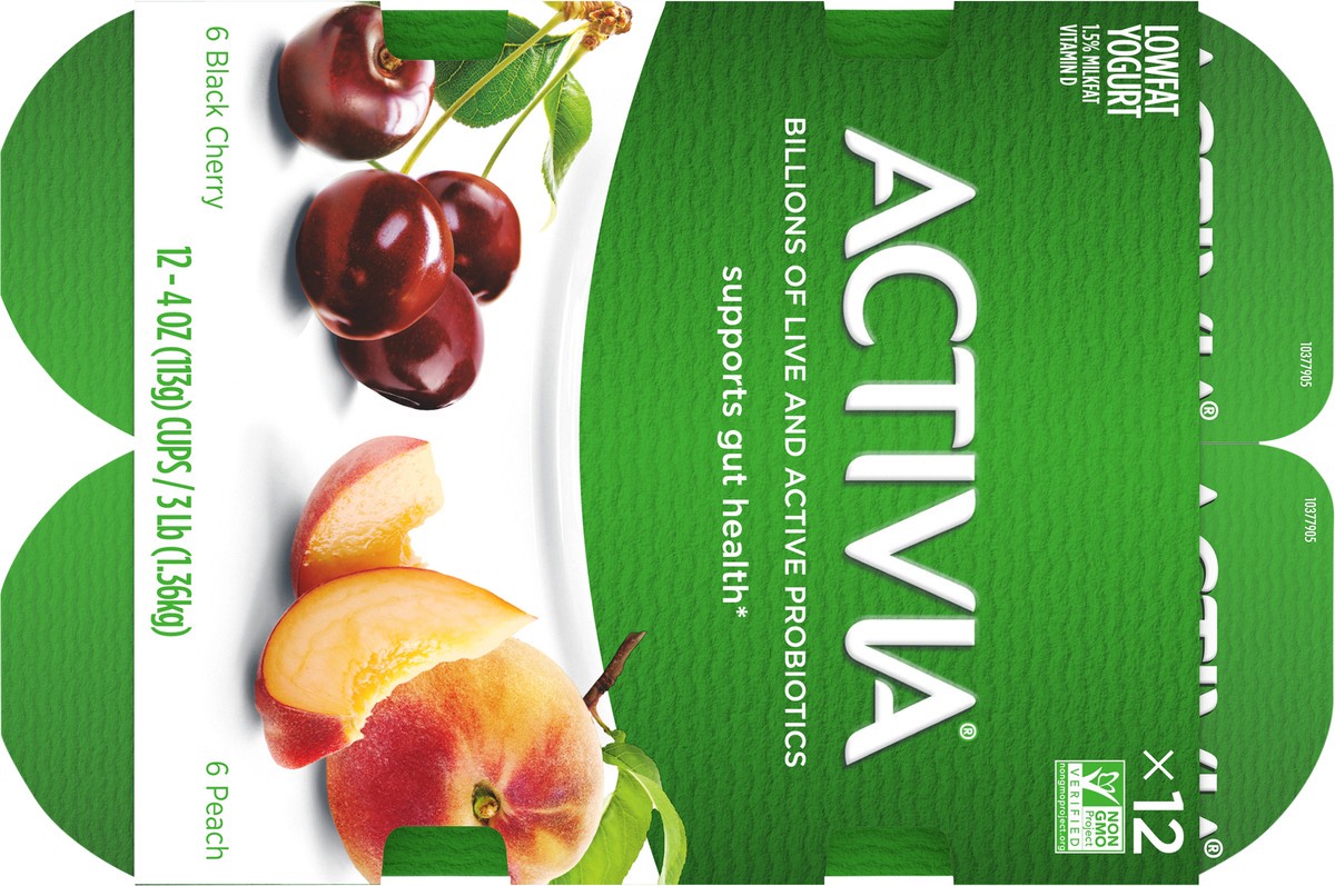 slide 4 of 11, Activia Peach and Black Cherry Probiotic Yogurt, Delicious Lowfat Yogurt Cups to Help Support Gut Health, 12 Ct, 4 OZ, 4 oz