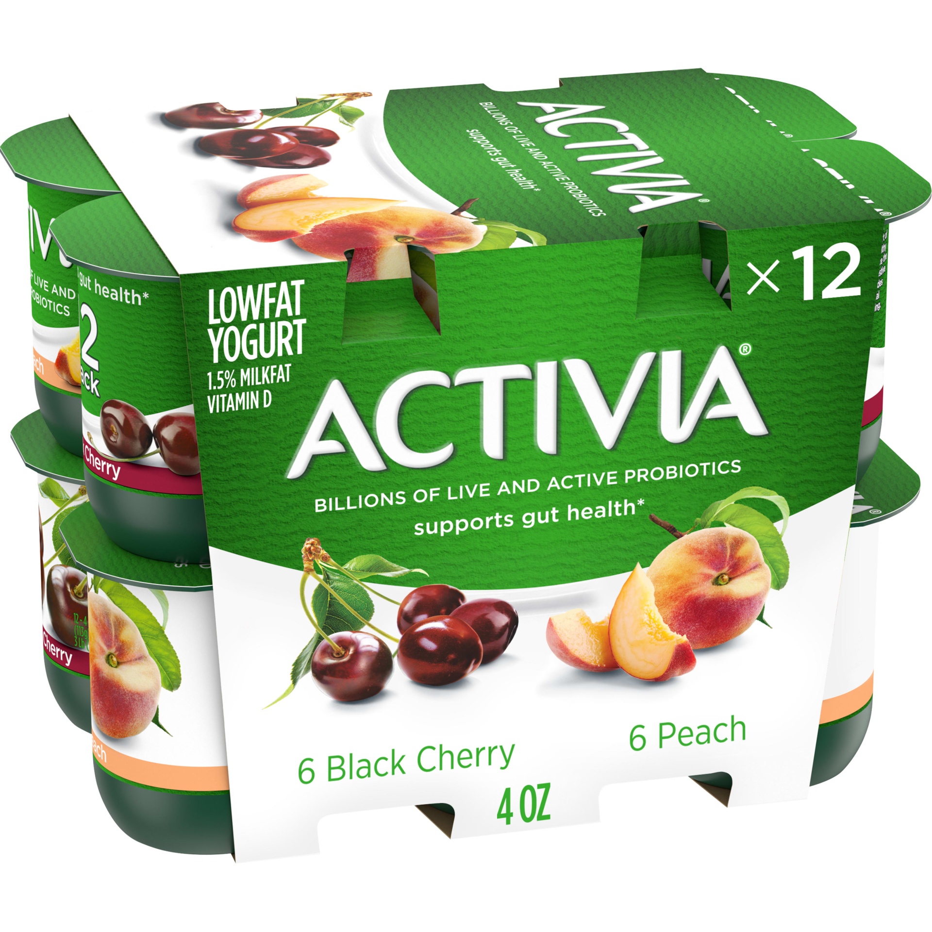 slide 1 of 4, Activia Probiotic Peach & Black Cherry Variety Pack Yogurt Cups, 4 oz