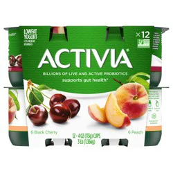 Activia Peach and Black Cherry Probiotic Yogurt, Lowfat Yogurt Cups, 4 OZ, 12 CT