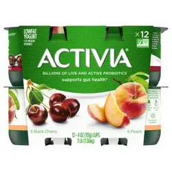Activia Peach and Black Cherry Probiotic Yogurt, Delicious Lowfat Yogurt Cups to Help Support Gut Health, 12 Ct, 4 OZ