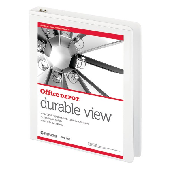 slide 4 of 5, Office Depot Durable View Round-Ring Binder, 1'' Rings, White, 1 in