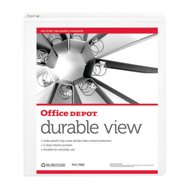 slide 3 of 5, Office Depot Durable View Round-Ring Binder, 1'' Rings, White, 1 in