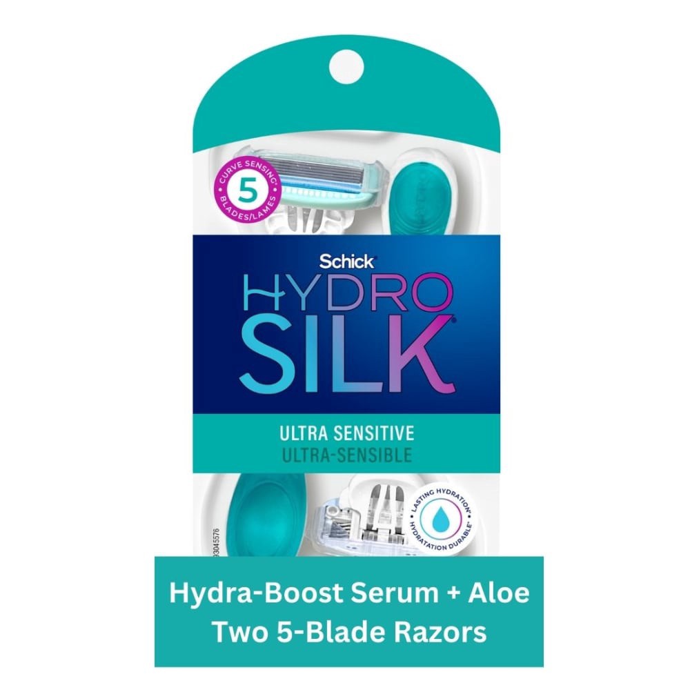 slide 4 of 6, Schick Hydro Silk Disposable Razors for Women Ultra Sensitive Care with Hydra-Boost Serum + Aloe, 2 ct