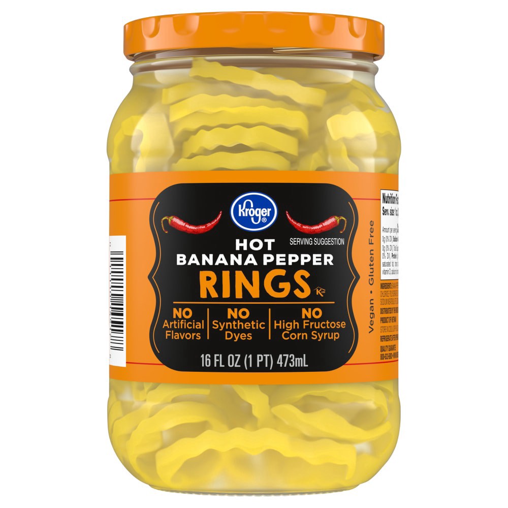 slide 1 of 1, Kroger® Hot Banana Pepper Rings, 16 fl oz
