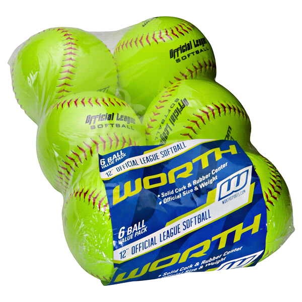 slide 1 of 1, Worth Slowpitch 12 inch Practice Softball, Yellow, YWCS12SW6, 6 ct