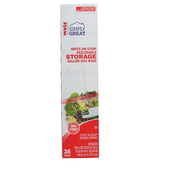 slide 1 of 1, Weis Quality Reclosable Storage Bags, 38 ct; 1 gal