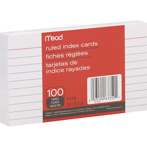 slide 1 of 1, Mead Index Cards Ruled, 100 ct; 3 in x 5 in