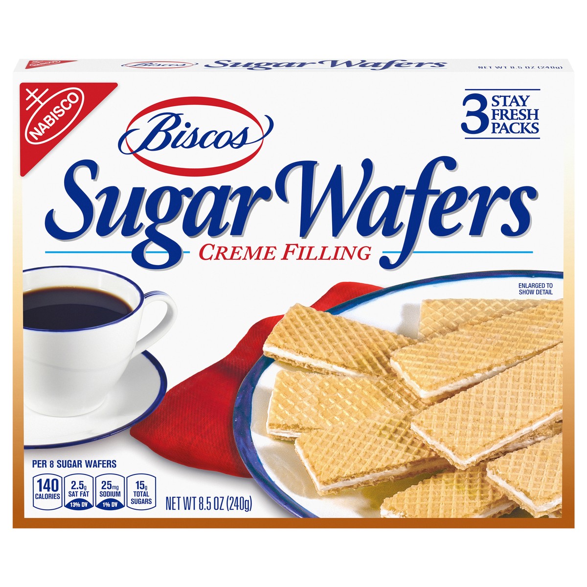 slide 1 of 14, Biscos Creme Filled Sugar Wafers, 8.5 oz, 3 ct