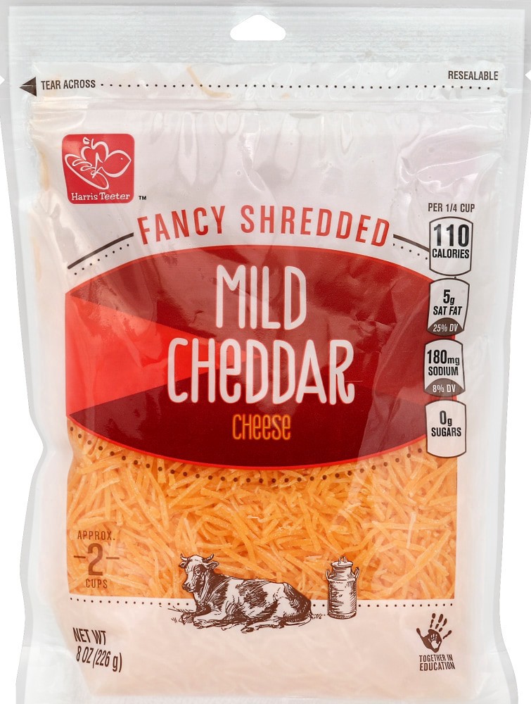 slide 1 of 1, Harris Teeter™ Fancy Shredded Mild Cheddar Cheese, 8 oz