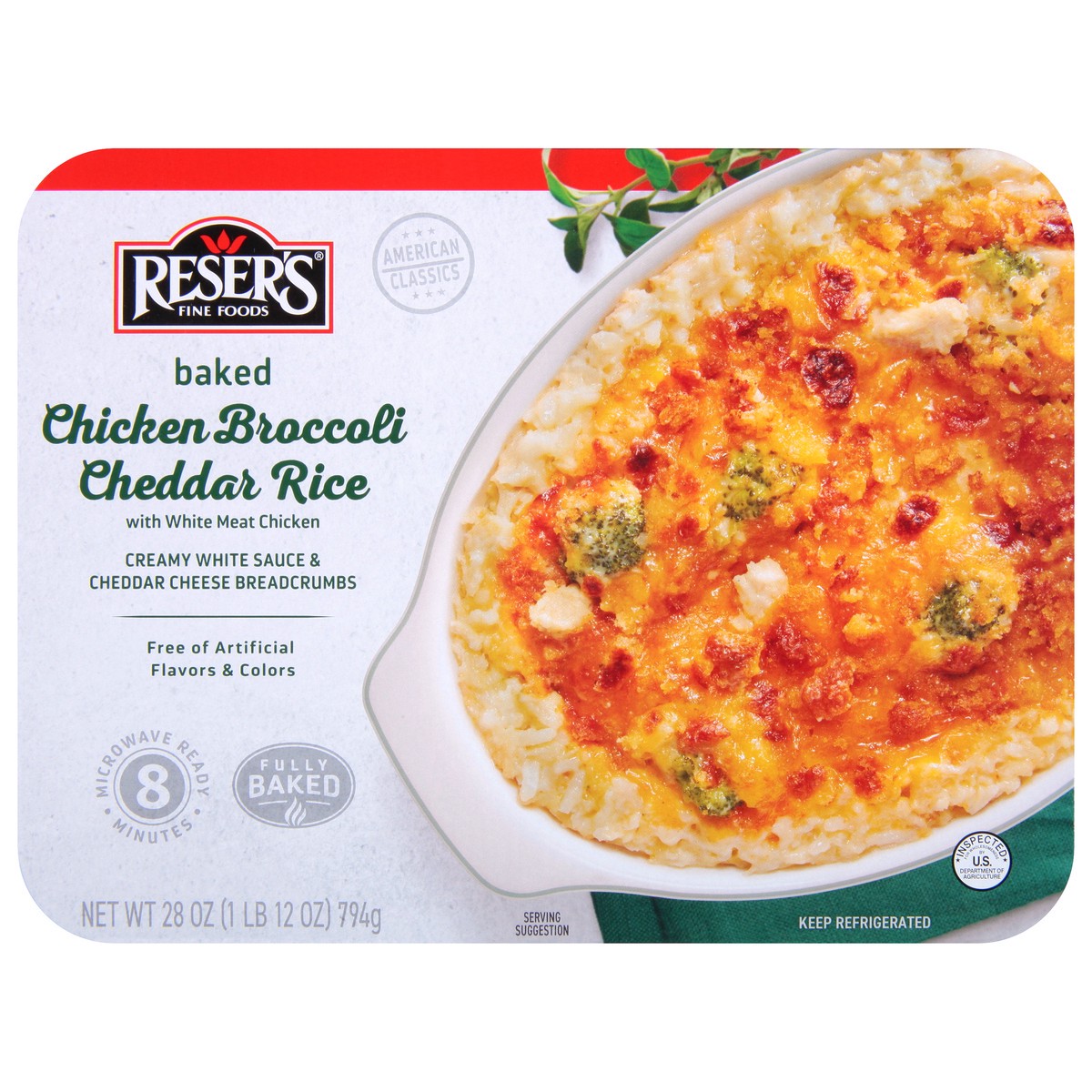 slide 10 of 11, Reser's Chicken Broccoli Cheddar Rice, with White Meat Chicken, Baked, 28 oz