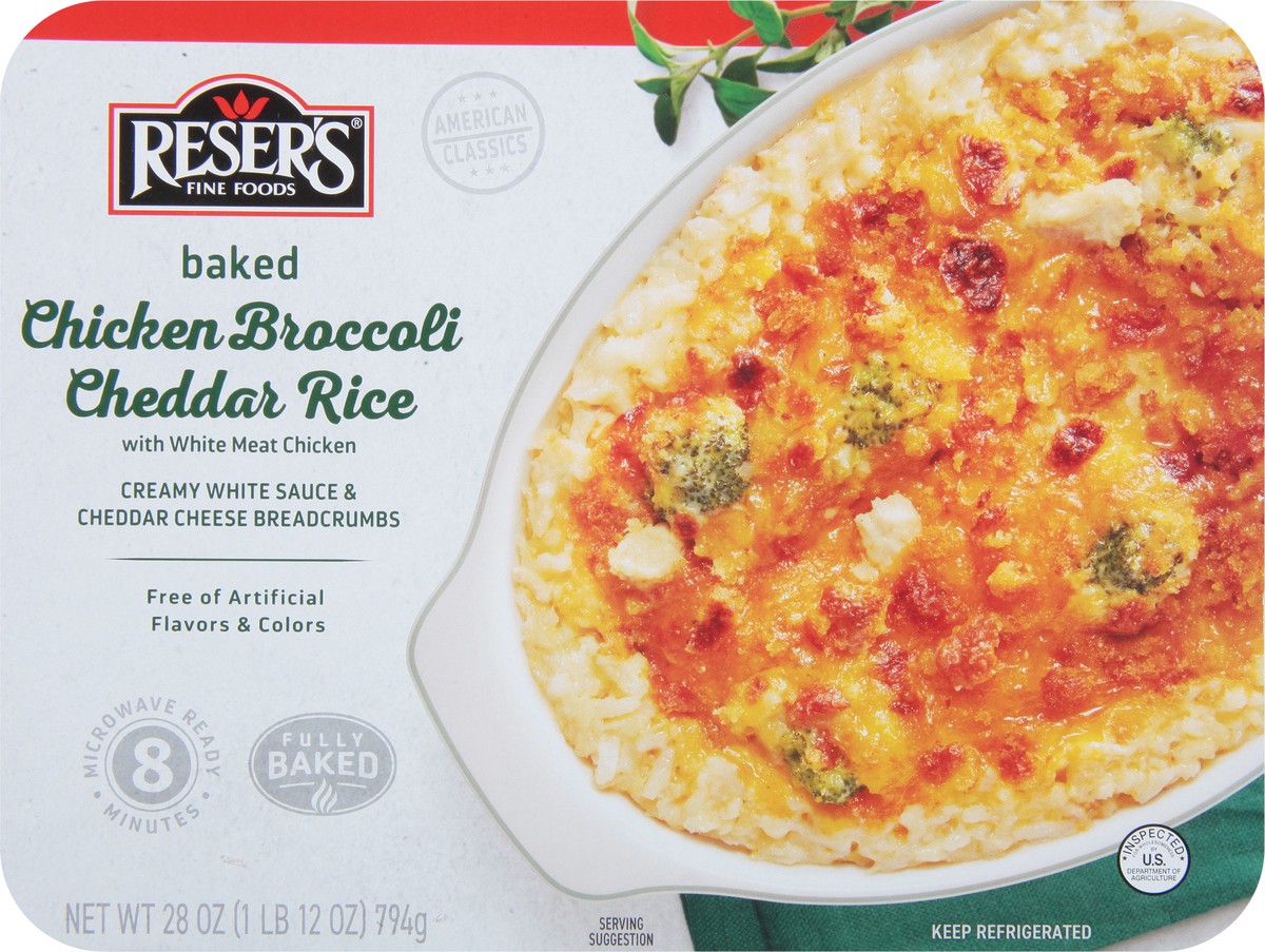 slide 4 of 11, Reser's Chicken Broccoli Cheddar Rice, with White Meat Chicken, Baked, 28 oz
