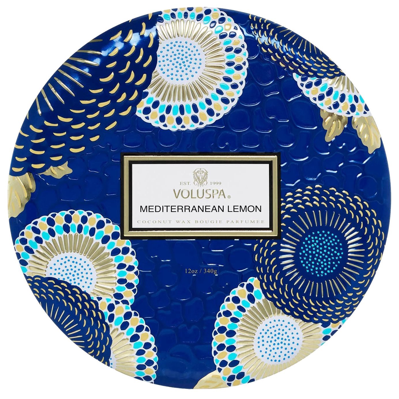 slide 1 of 1, Voluspa Mediterranean Lemon 3-Wick Tin Candle, 12 oz