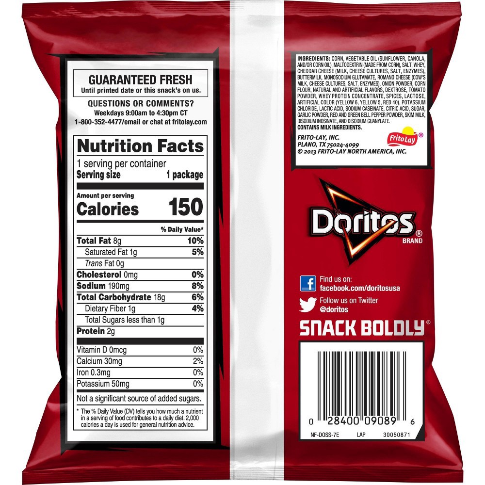 slide 5 of 5, Doritos Variety Pack Nacho Cheese/Cool Ranch Tortilla Chips 10 ea, 10 ct