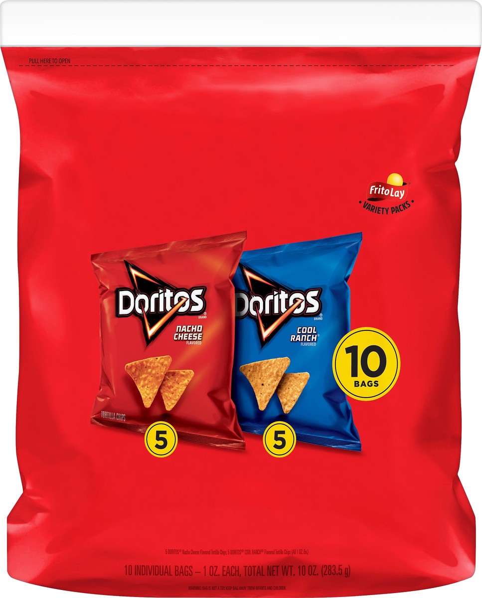 slide 1 of 5, Doritos Variety Pack Nacho Cheese/Cool Ranch Tortilla Chips 10 ea, 10 ct