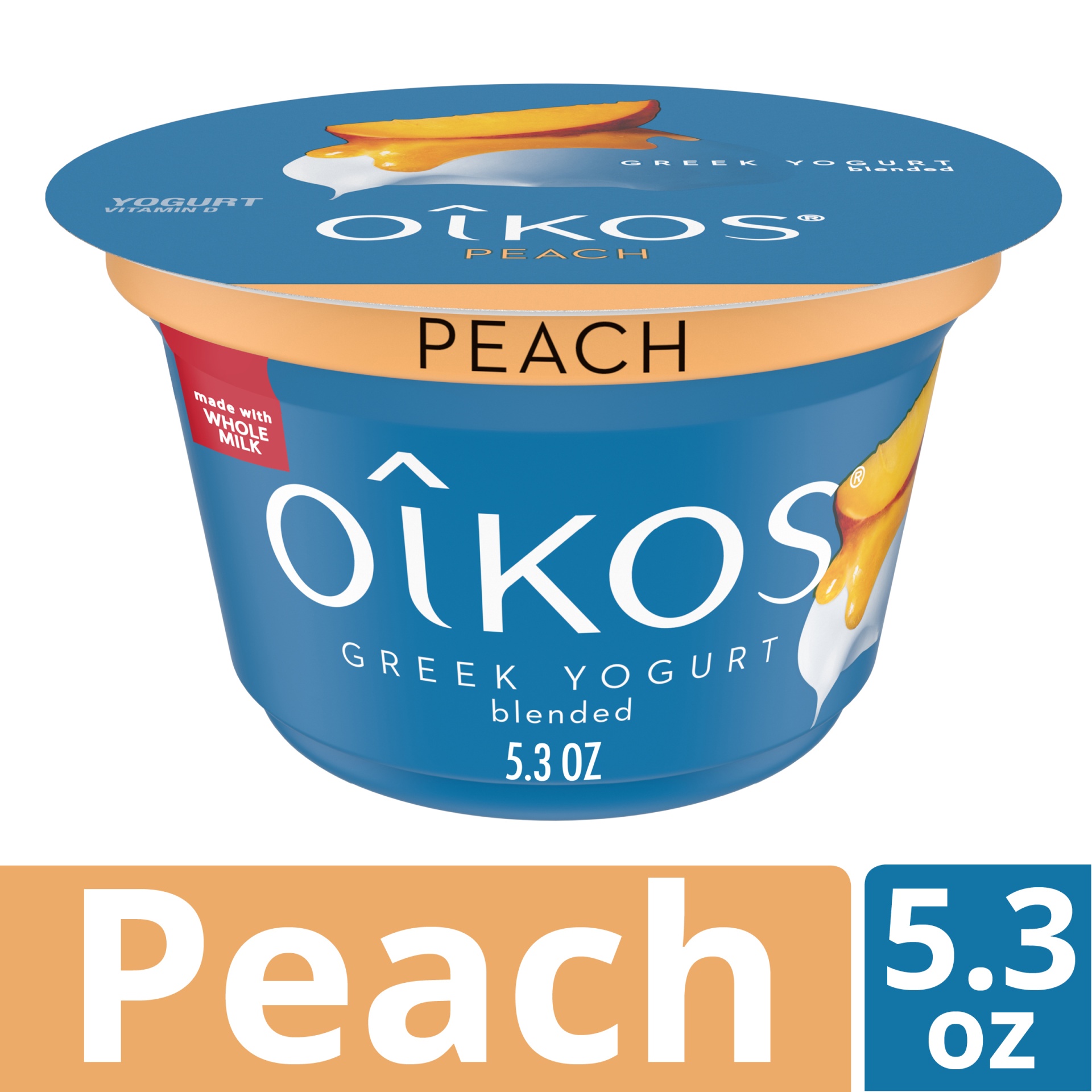 slide 1 of 6, Oikos Whole Milk Peach Cobbler Greek Yogurt, 5.3 oz