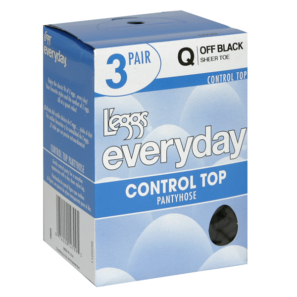 slide 1 of 1, L'eggs Pantyhose, Control Top, Sheer Toe, Size Q, Off Black, 3 ct