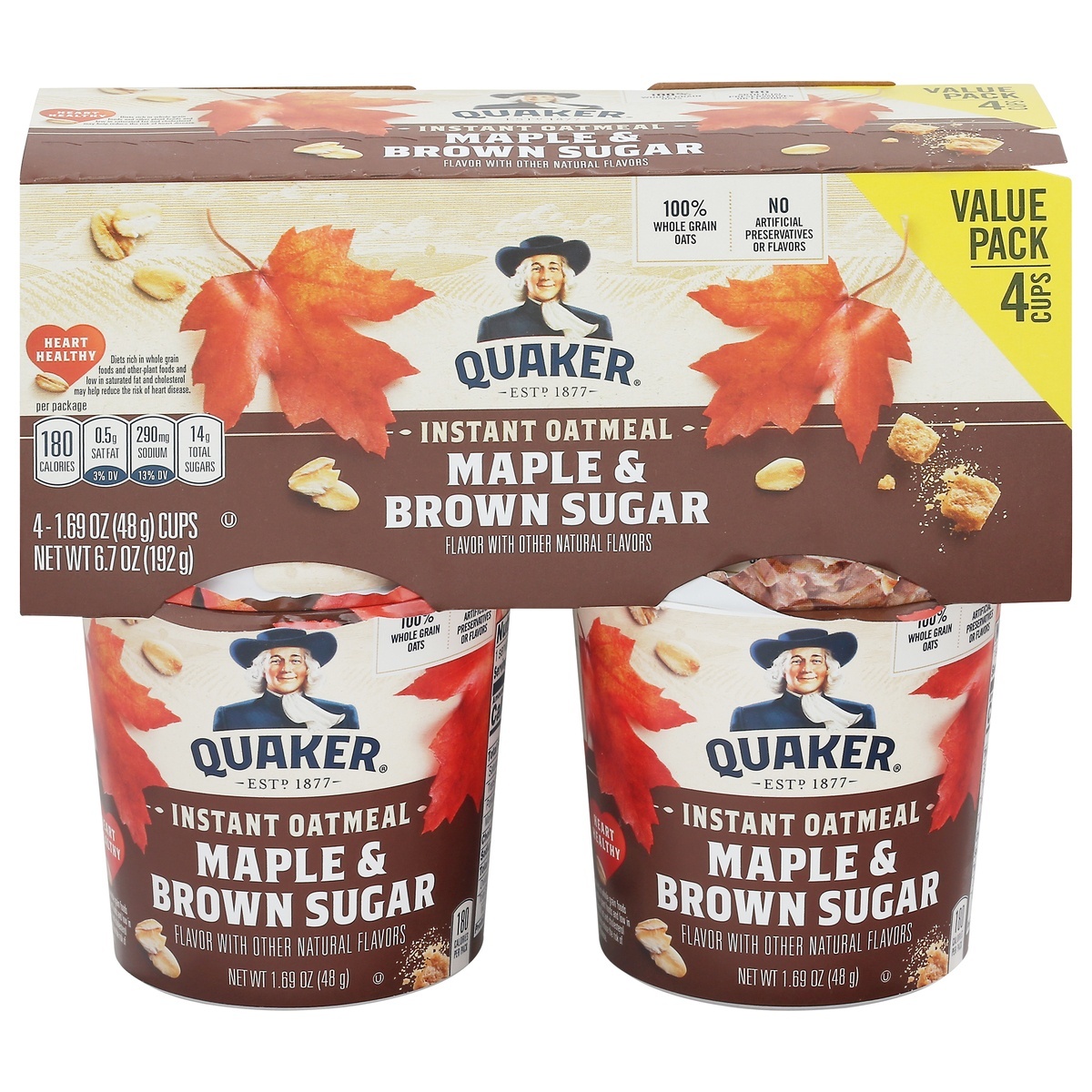 slide 1 of 1, Quaker Value Pack Instant Maple & Brown Sugar Instant Oatmeal 4 ea, 1.69 oz