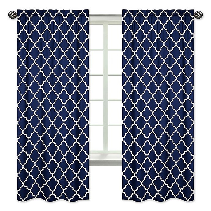 slide 1 of 1, Sweet Jojo Designs Trellis Rod Pocket Window Curtain Panel Pair - Navy, 84 in