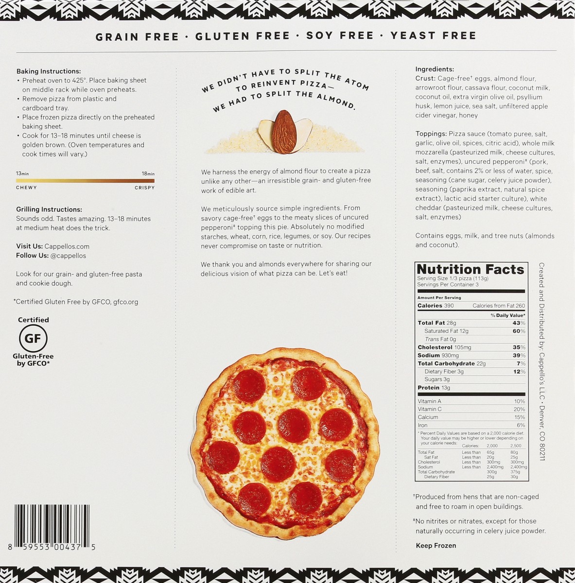 slide 4 of 9, Cappello's Grain Free Uncured Pepperoni Pizza, 12 oz