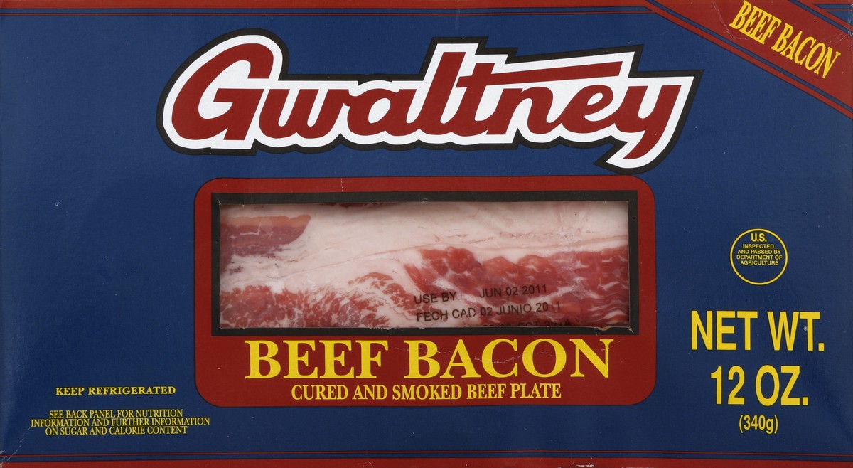 slide 4 of 4, Gwaltney Sliced Beef Bacon, 12 oz