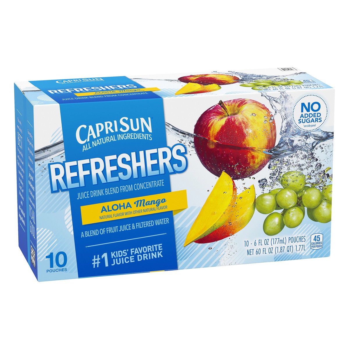 slide 10 of 10, Capri Sun No Added Sugar Aloha Mango Fruit Refreshers Juice Drink, 10 ct - Pouches, 60.0 fl oz Box - 60 fl oz, 60 fl oz