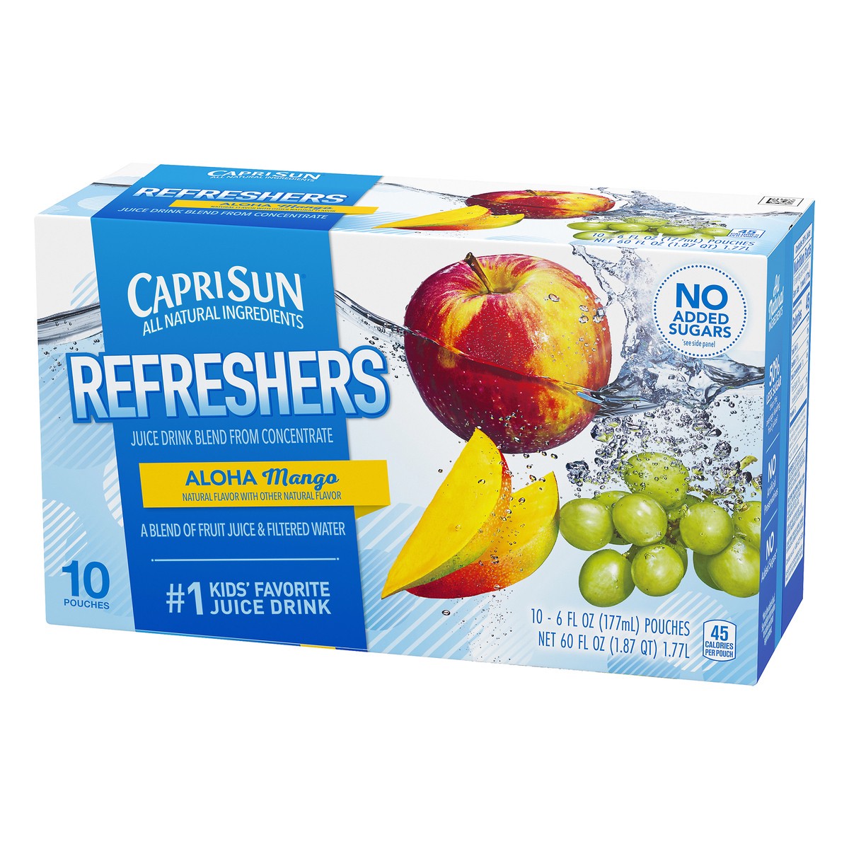 slide 2 of 10, Capri Sun No Added Sugar Aloha Mango Fruit Refreshers Juice Drink, 10 ct - Pouches, 60.0 fl oz Box - 60 fl oz, 60 fl oz