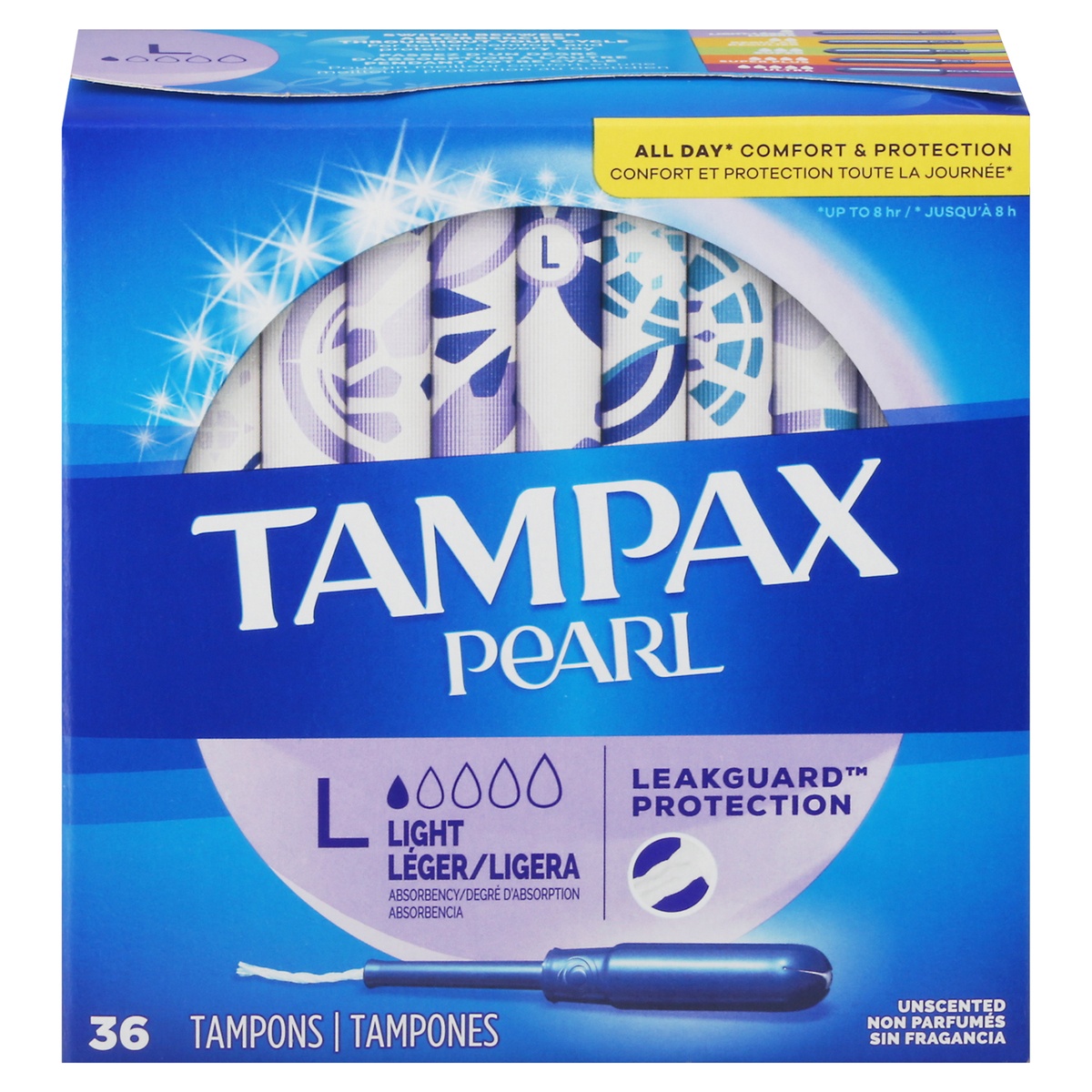 slide 1 of 1, Tampax Pearl Light Absorbency Unscented Tampons 36 ea, 36 ct