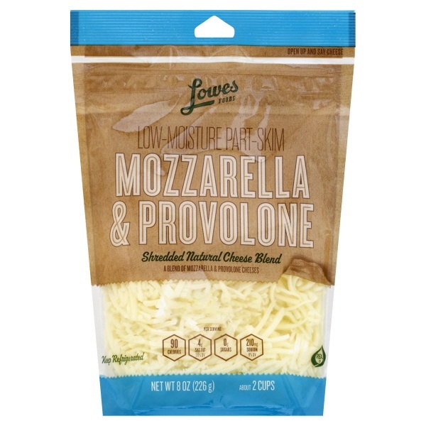 slide 1 of 1, Lowes Foods Shredded Mozzarella & Provolone Cheese, 8 oz