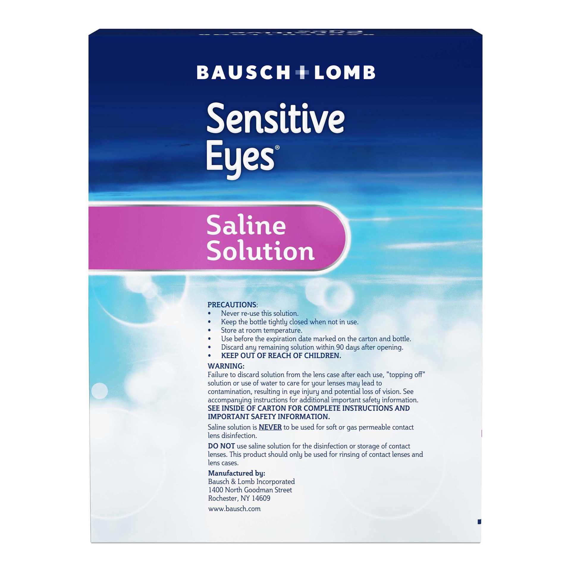 slide 2 of 2, Sensitive Eyes Saline Solution from Bausch & Lomb, for Soft Contact & Gas Permeable Lenses, Saline Solution with Potassium, 2 x 12 Fl Oz (710 mL), 24 fl oz