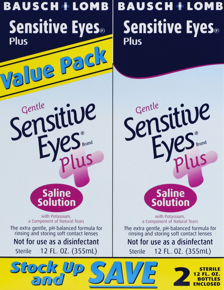 slide 1 of 2, Sensitive Eyes Saline Solution from Bausch & Lomb, for Soft Contact & Gas Permeable Lenses, Saline Solution with Potassium, 2 x 12 Fl Oz (710 mL), 24 fl oz