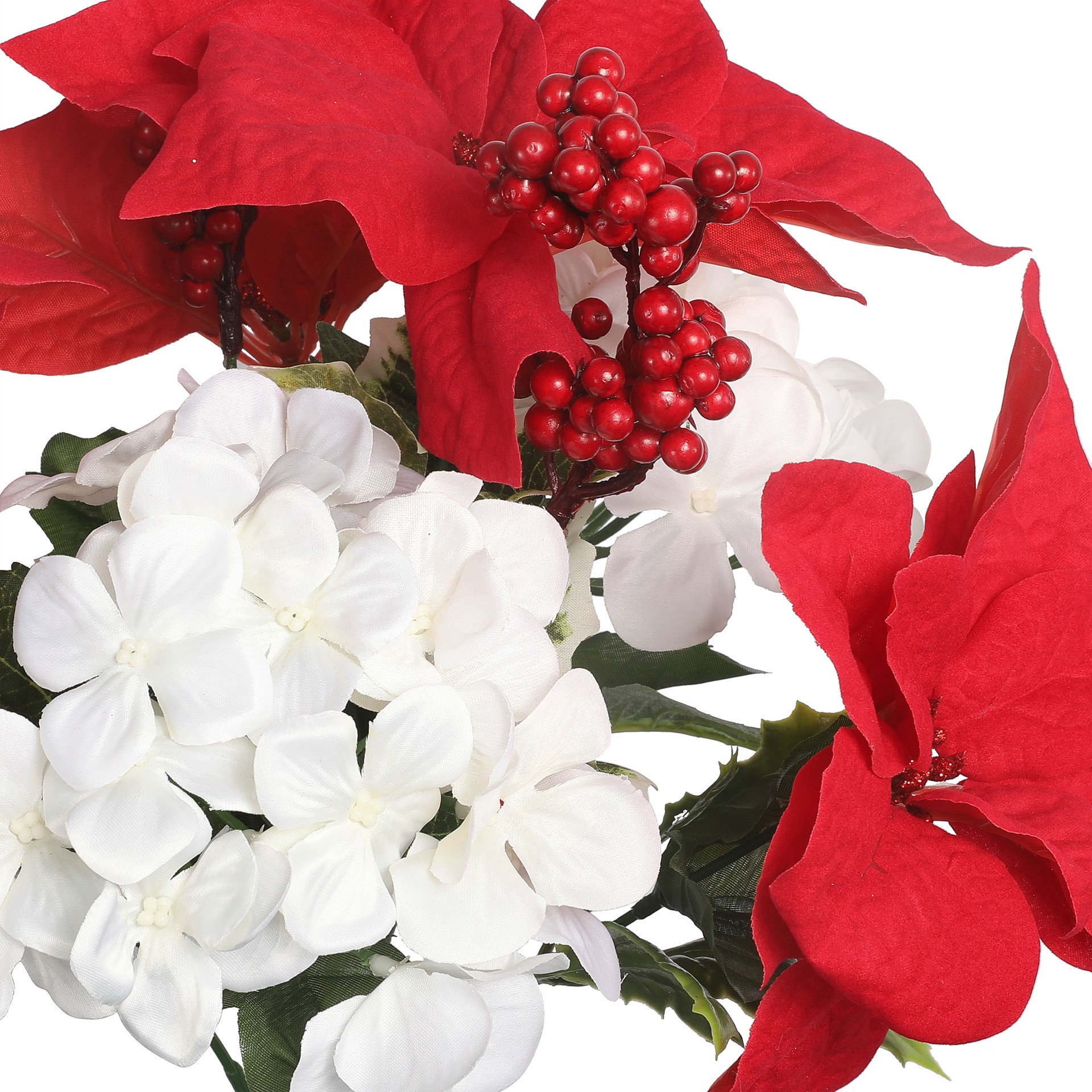 slide 3 of 3, 15" Red Poinsettia & White Hydrangea Deluxe Bush By Ashland, 10 in x 10 in x 15 in