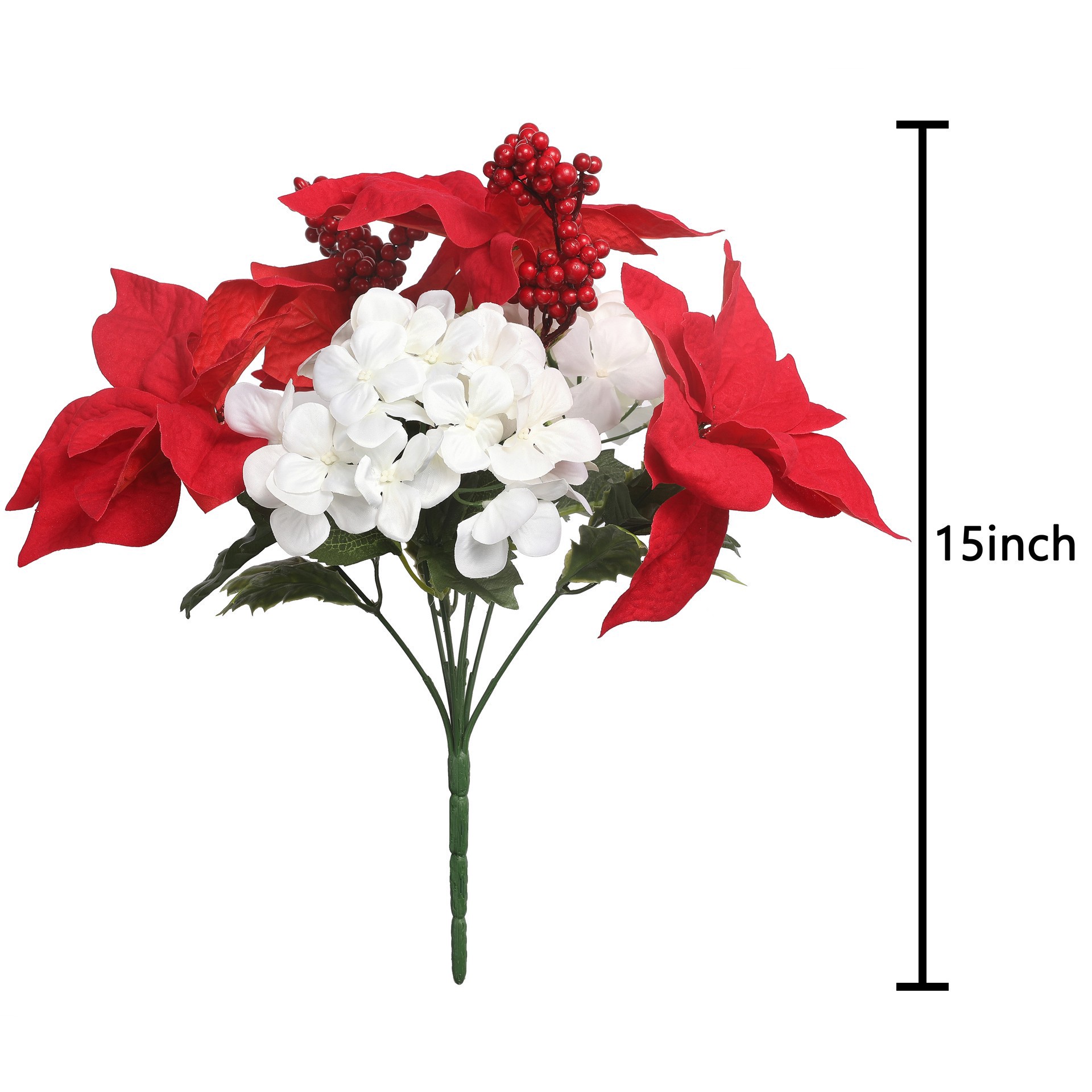 slide 2 of 3, 15" Red Poinsettia & White Hydrangea Deluxe Bush By Ashland, 10 in x 10 in x 15 in
