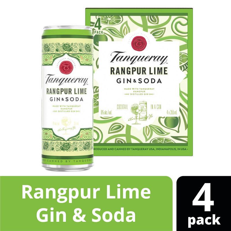 slide 1 of 9, Tanqueray Rangpur Lime Gin & Soda, 4-PACK (4 x 12 fl oz), 750 ml