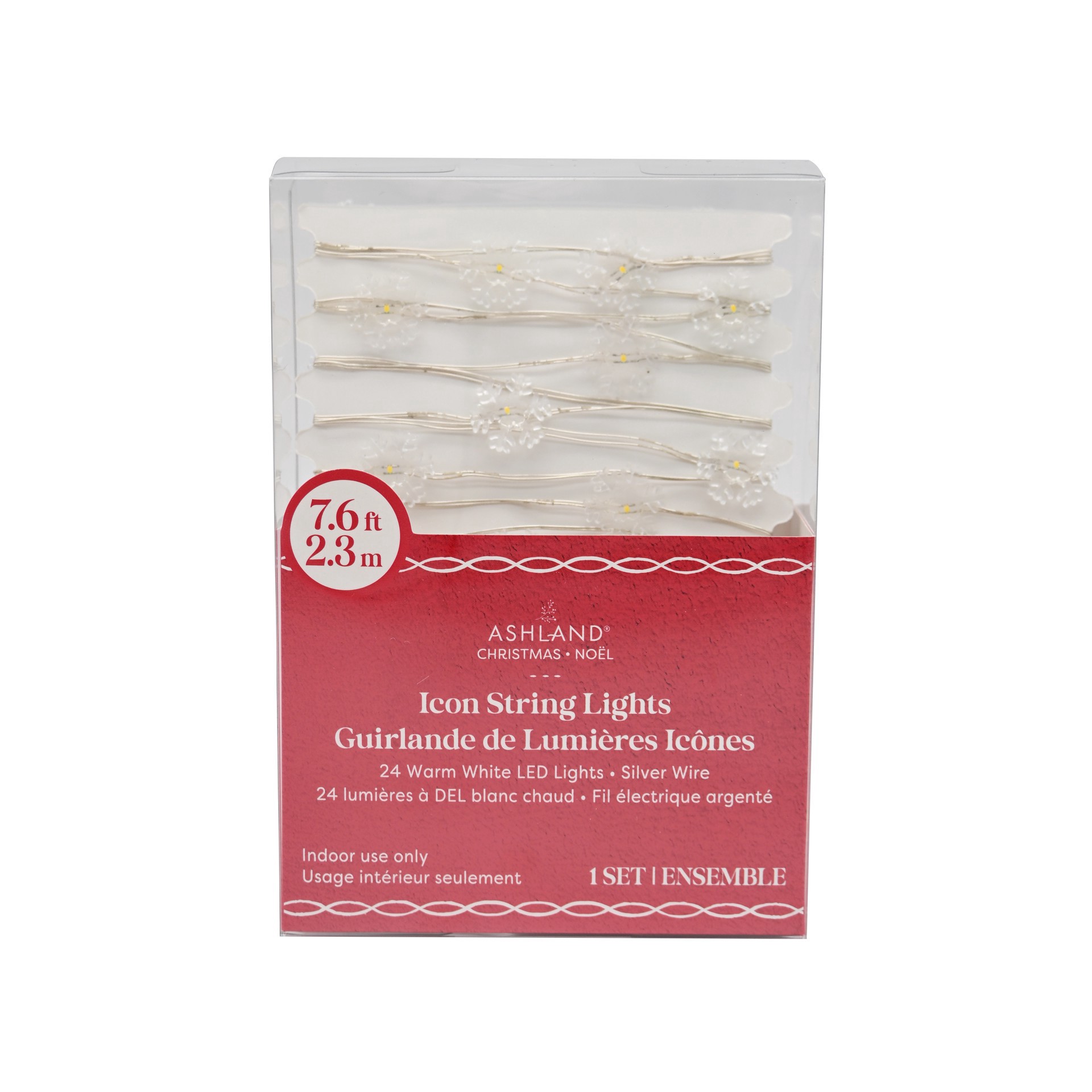 slide 3 of 3, 24ct. Warm White Led Snowflake String Lights On Silver Wire By Ashland, 24 ct