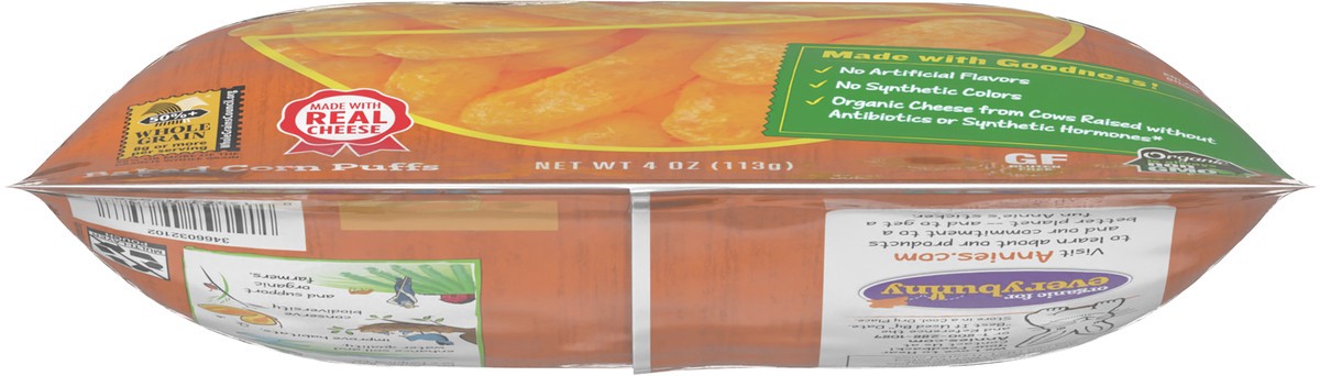 slide 8 of 12, Annie's Organic Cheddar Cheesy Smiles, Baked Corn Puffs, Gluten Free, 4 oz, 4 oz