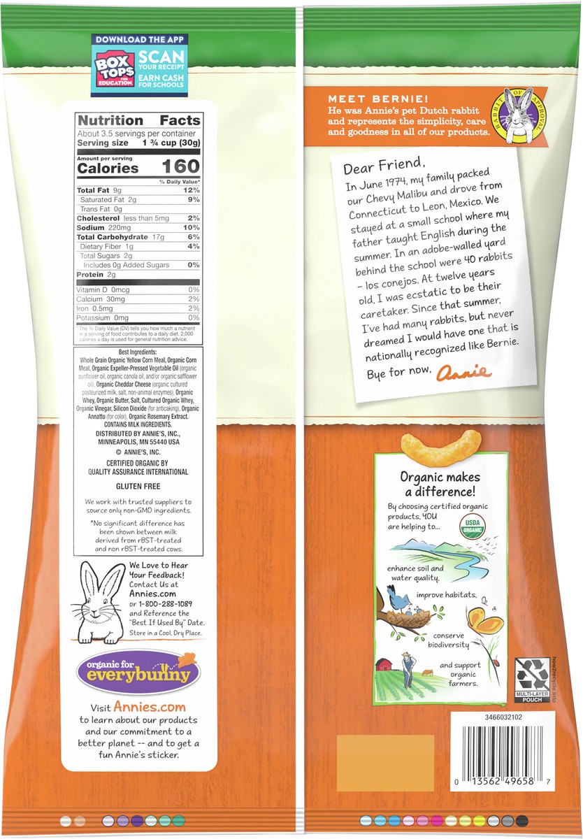 slide 5 of 12, Annie's Organic Cheddar Cheesy Smiles, Baked Corn Puffs, Gluten Free, 4 oz, 4 oz