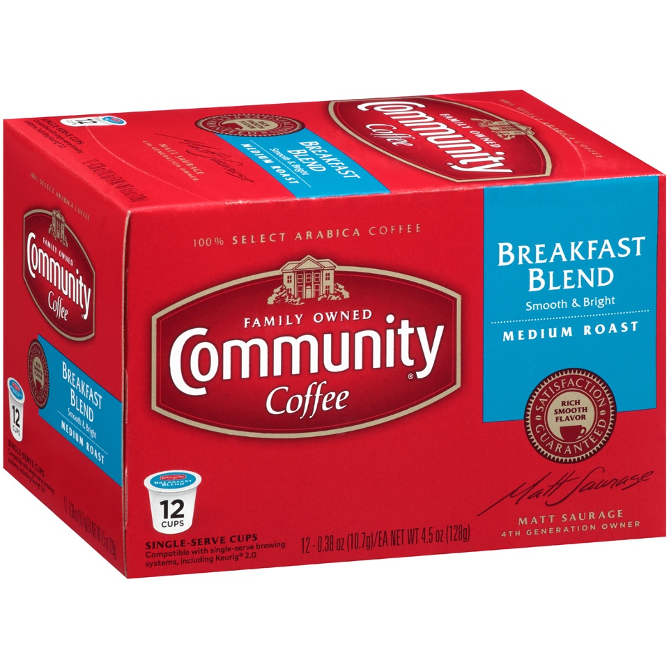 slide 2 of 7, Community Coffee Breakfast Blend Medium Roast K-Cup Pods, 12 ct
