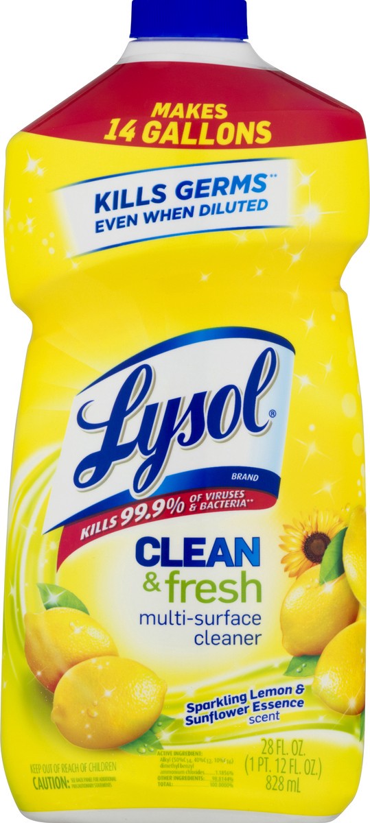 slide 2 of 11, Lysol Clean & Fresh Sparkling Lemon & Sunflower Essence Scent Multi-Surface Cleaner 28 oz, 28 oz