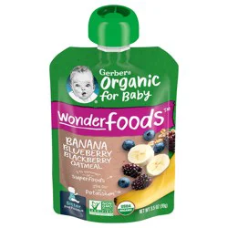 Gerber Stage 2 Baby Food, Organic Banana Blueberry Blackberry Oatmeal, Baby Puree