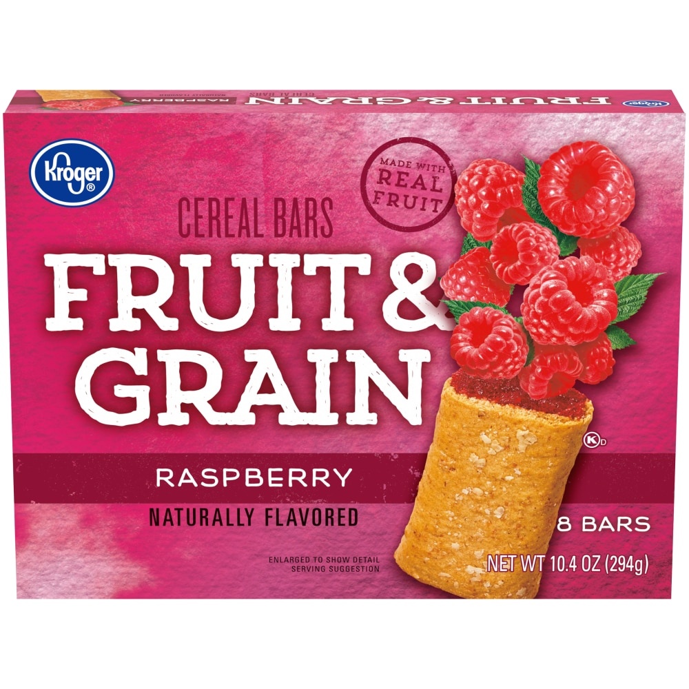 slide 1 of 1, Kroger Fruit & Grain Cereal Bars - Raspberry, 8 ct; 1.3 oz