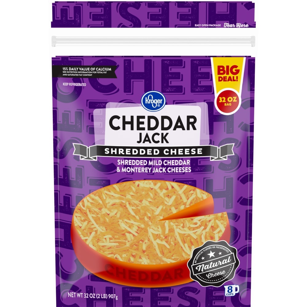 slide 1 of 1, Kroger Cheddar Jack Shredded Cheese, 32 oz