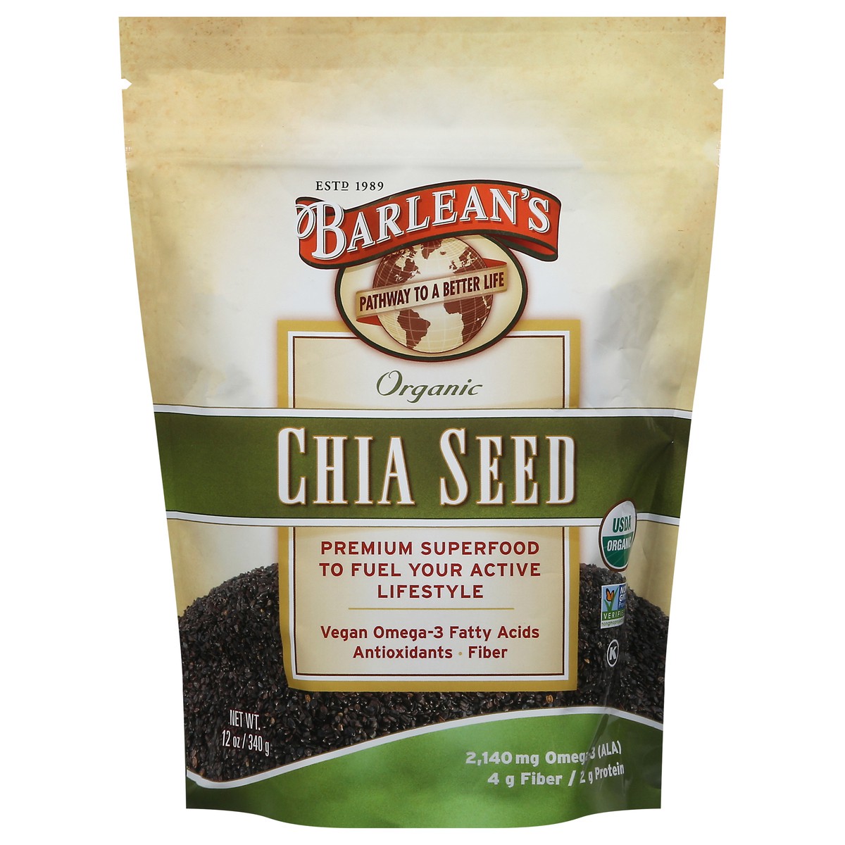 slide 1 of 2, BARLEAN'S Barleans Chia Seed Pouch, 12 oz