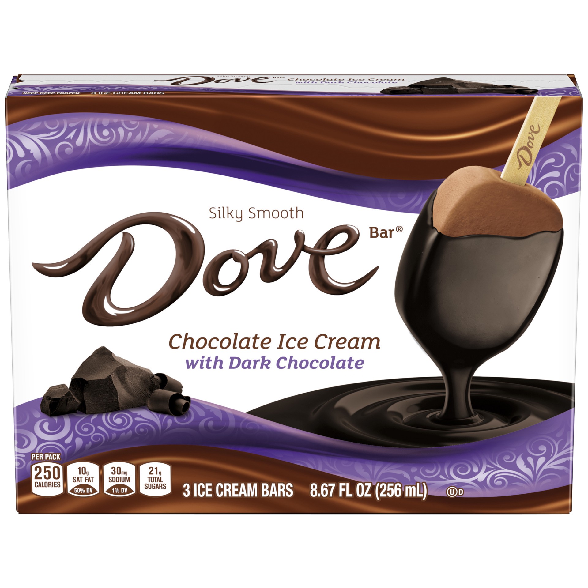 slide 1 of 3, DOVE Chocolate Ice Cream Bars with Dark Chocolate - 3pk, 7.74 oz