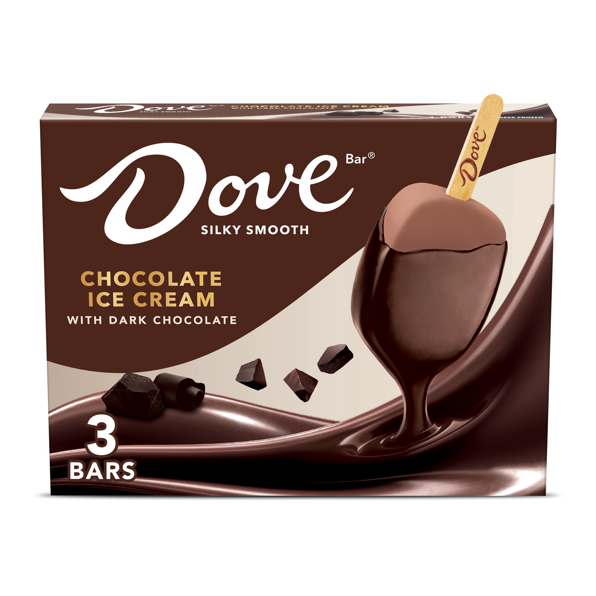 slide 1 of 3, DOVE Chocolate Ice Cream Bars with Dark Chocolate , 3 Pack, 2.89 Oz Bars, 7.74 oz